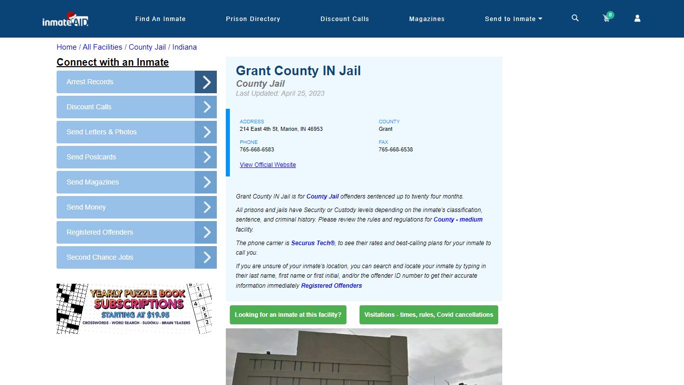 Grant County IN Jail - Inmate Locator - Marion, IN